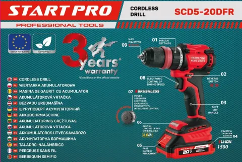 Шуруповерт акумуляторний Start Pro SCD5-20 DFR