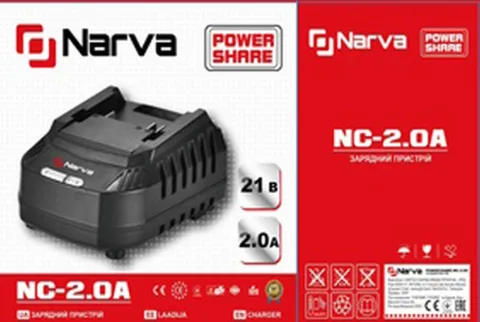 Зарядний пристрій Narva NC-2.0 21В упаковка з характеристиками, зарядка 2А для акумуляторів Li-Ion Makita LXT