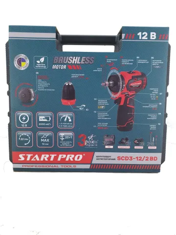 Шуруповерт акумуляторний Start Pro SCD3-12/2BD Brushless