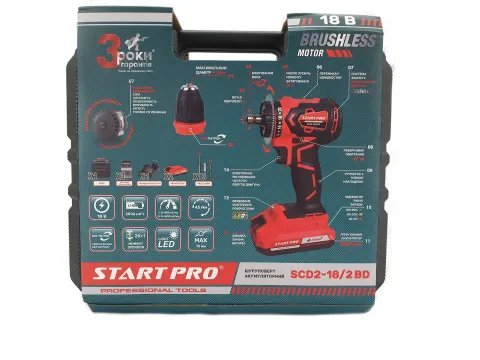 Шуруповерт акумуляторний Start Pro SCD2-18/2BD Brushless